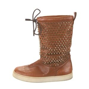 Christian Louboutin Sur La Pony Spiked Spike Napa Boots Black 38.5 Brand New